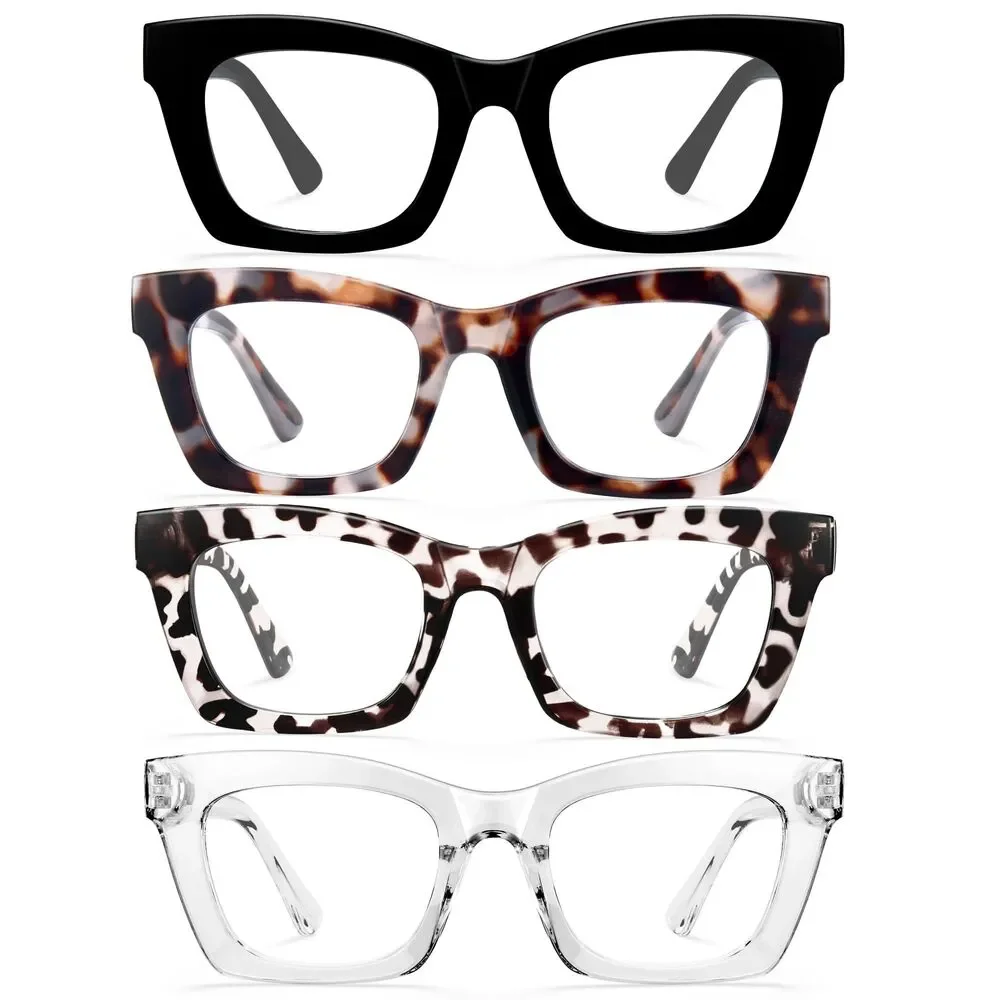 4 pack Stylish Reading Glasses for Women, Blue Light Readers (+ 1.5)